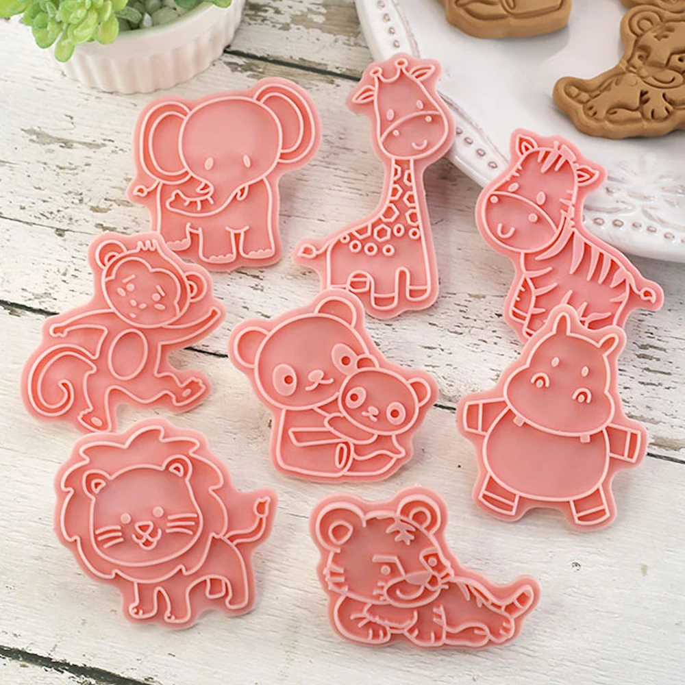 Cookie Cutter Cookie Mould Cookie Printing Mold Baking Mold 8Pcs/Set Animal Dinosaur Biscuit Mold Giraffe Koala Hippo Shape Cookie Cutter Stamp Fondant Cake Decoraiton Tools Suagrcraft