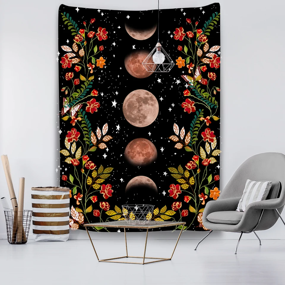 Psychedelic Tapestry Flower Wall Decor Hanging Room Starry Sky Carpet Moon Tapestries Art Home Decoration Accessories tapestry decor