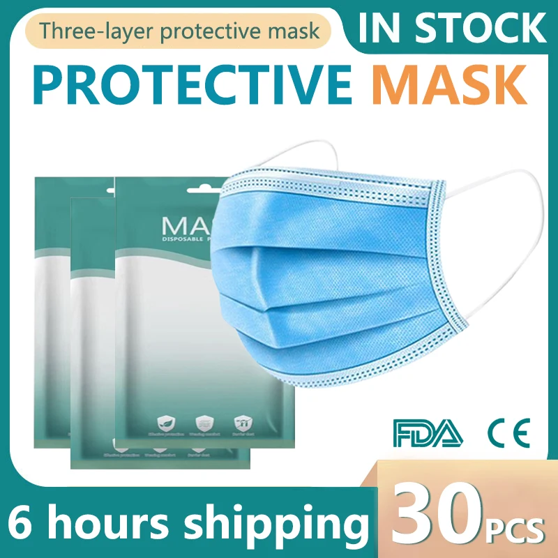 

30pcs Anti-Pollution 3 Laye Mask dust protective mask Disposable Face Masks Elastic Ear Loop Disposable Dust Filter Safety Masks