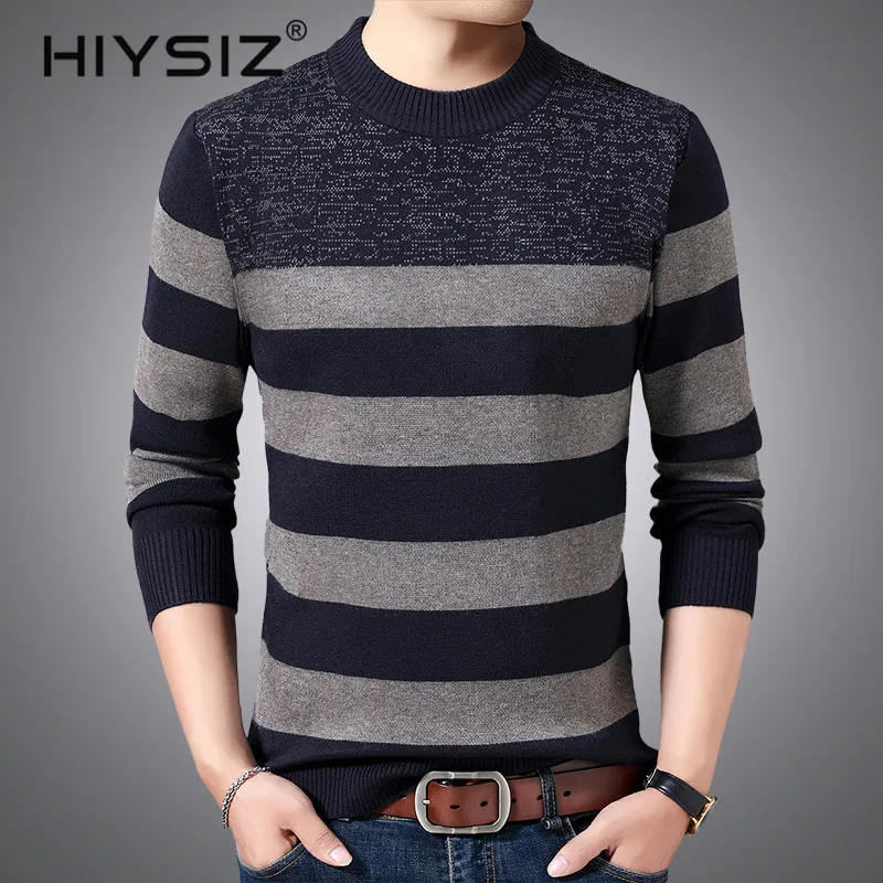 Hot Product HIYSIZ Brand 2019 Autumn Winter Streetwear Pull homme knitted strip mensweater O-neck warm sweaters Men clothes clothes H3022