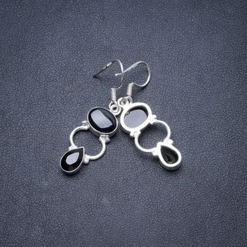 

Natural Black Onyx Handmade Unique 925 Sterling Silver Earrings 1 3/4" Y2348
