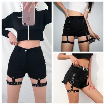 

women shorts high waisted sexy shorts Straight High Patchwork Punk Style Cotton Zipper Fly Regular funny popular