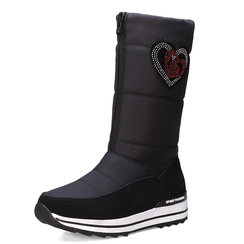 24CM BLACK Sgesvier; модные очень теплые зимние сапоги; нескользящие зимние сапоги на толстой подошве; цвет красный, черный; обувь на пуху; зимняя женская обувь из хлопка - Цвет: 24CM BLACK
