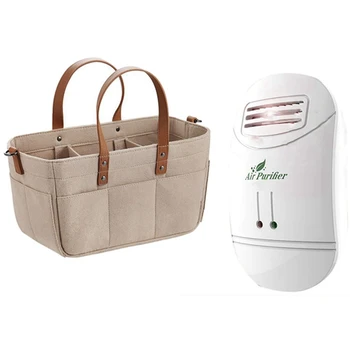

HOT-1Pcs Mini Air Purifier Freshener Sanitizer Plug-In Us Plug & 1Pcs Baby Diaper Storage Bag Baby Shower Basket Portable