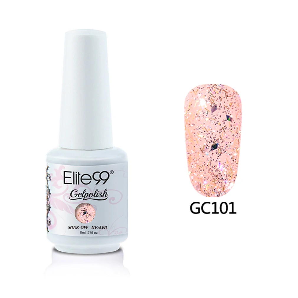 N-GC101-8ML Elite99 8 мл Алмазный Блеск Цвет ногтей гель краски Лак блестящие узоры для ногтей с блестками гель лак удаляющийся замачиванием Светодиодный УФ-гель для ногтей - Цвет: N-GC101-8ML