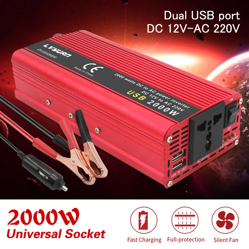 1500W/2000W/2600W Dc 12V A Ac 220V Power Inversor 2Usb Caricatore Portatile Adattatore Convertitore Accendisigari Spina Inverter Per Auto