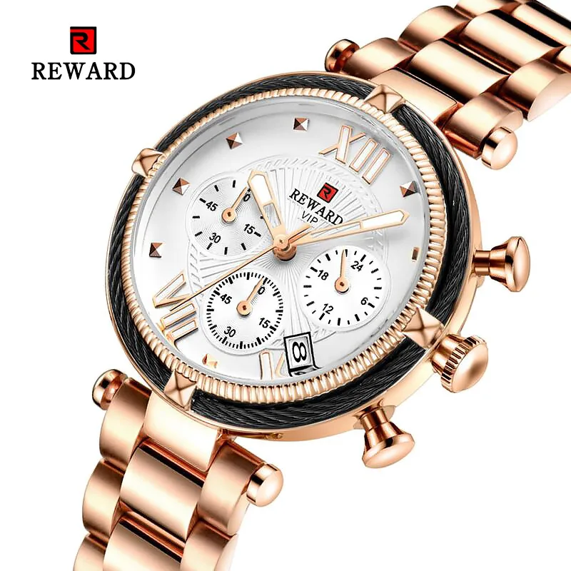 

2019 REWARD Luxury Watch Women Waterproof Rose Gold Steel Strap Ladies Wrist Watches Top Brand Date Clock Relogio Feminino