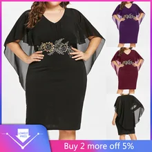 Платья женские повседневные шифоновые размера плюс Твердые v-образным вырезом Аппликация свободное платье vestidos de fiesta de noche платье#40