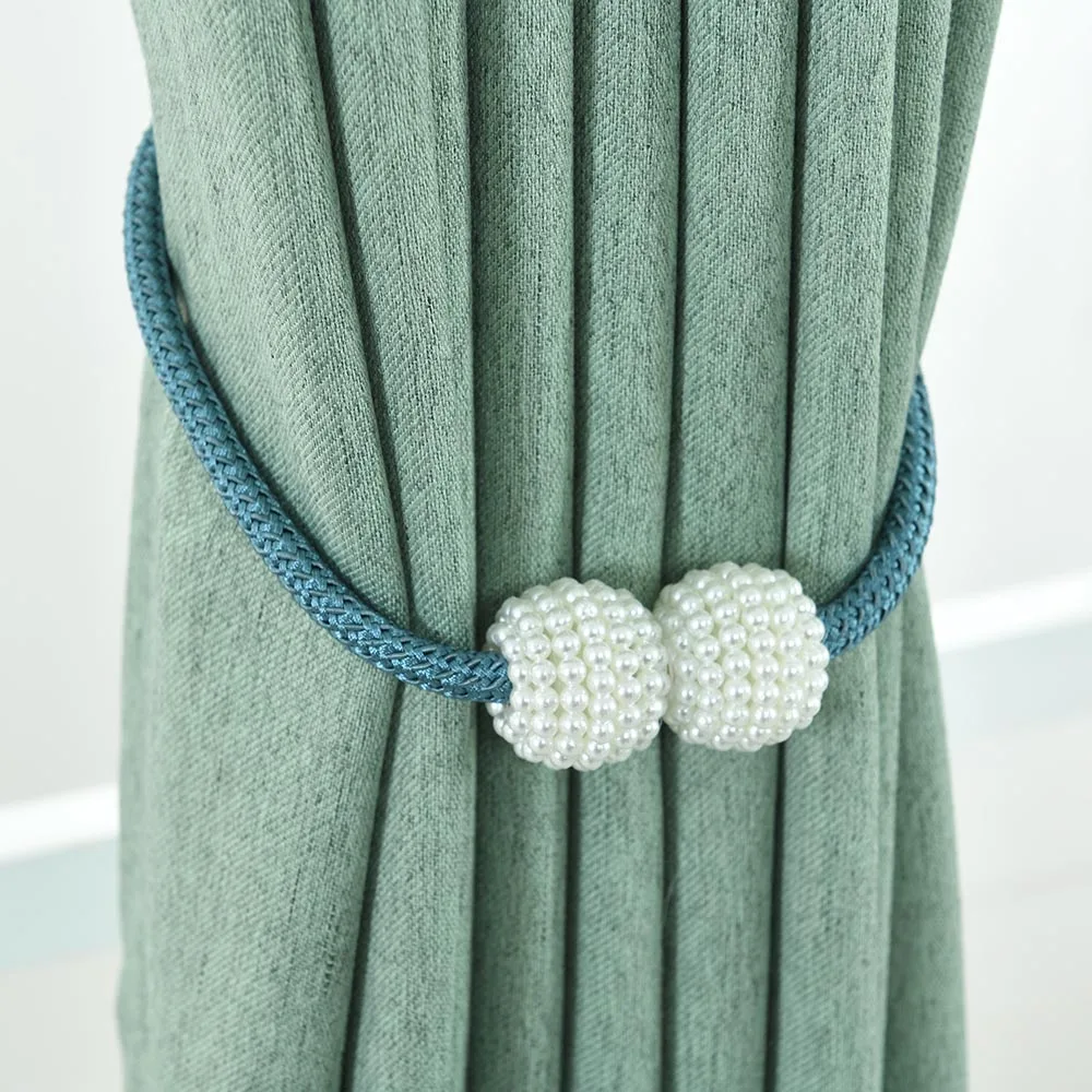 1Pair Curtain Magnetic Tiebacks Elegant Magnet Pearls Ball Strap Holdbacks 52cm Curtain Decor Accessories Home Decoration
