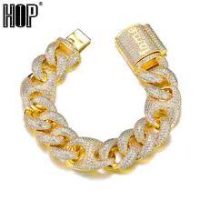 Hip Hop 18MM Bling AAA CZ Cubic Zirconia Iced Out Box Clasp Luxury Cuban Link Chain Bracelet For Men Women Rapper Jewelry