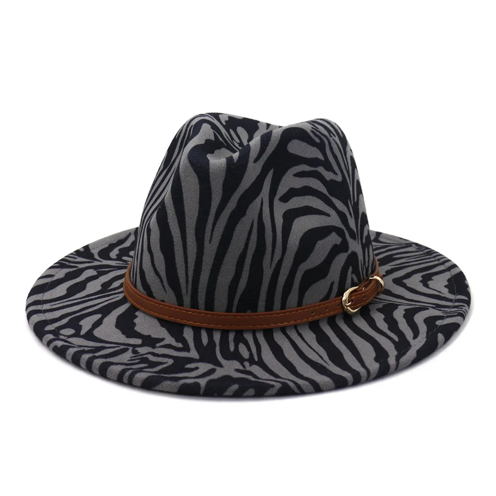 Topi Fedora Jazz Cetak Bergaris Zebra 