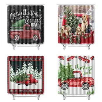 

2020 Unique Design Waterproof Products Christmas Shower Curtain Red Car Bath Curtains 180*180 CM
