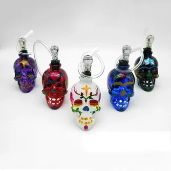 

Skull Shaped Glass Hookah Pipe with Colorful Drawing and Assorted Designs durable mini Shisha Cheap Water Pipe with 5 colors