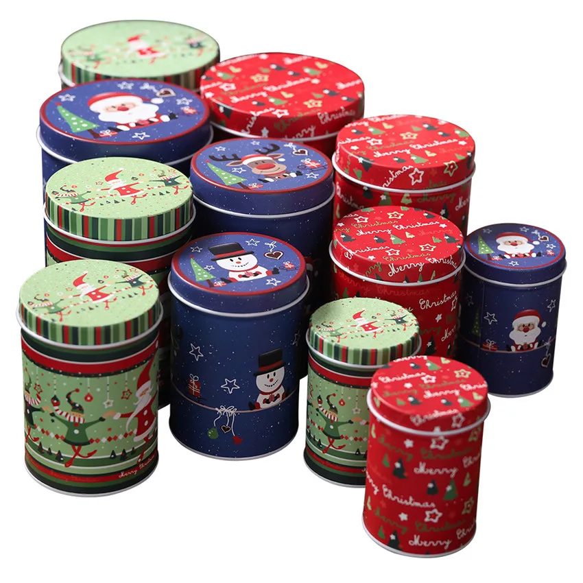 

4pcs/set Christmas Tinplate Biscuits box candy storage box Xmas kids gift favor Tea candy cans Sealed Jar New Year Home decor
