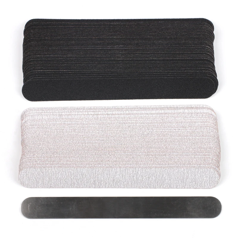 10pcs Straight Replacement Nail File 100/180/240 Grey/Black Removable SandPaper Stainless Steel Handle Metal Sanding Files