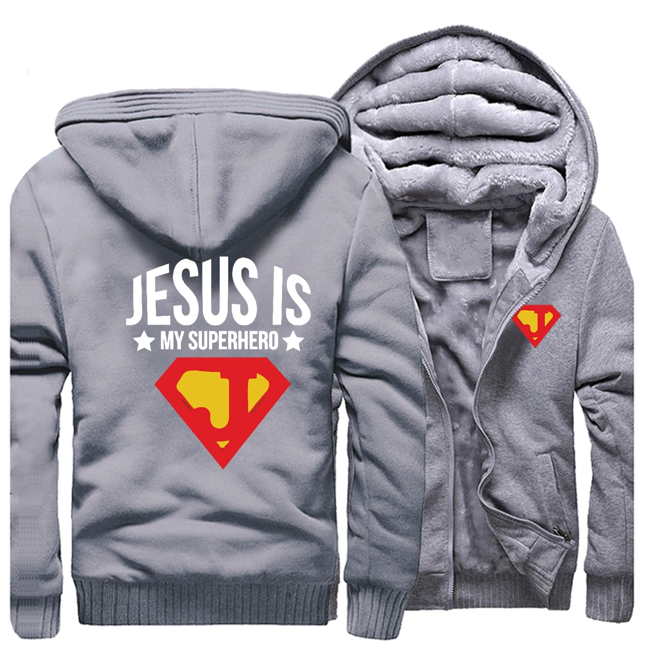 Jesus is my superhero, мужская куртка, хип-хоп, Забавный принт, мужские плотные толстовки, толстовка,, зимнее флисовое теплое пальто, Мужская Уличная одежда - Цвет: Gray 5