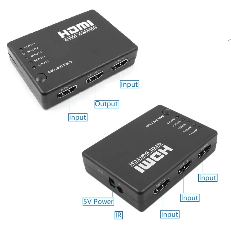 5 в 1 HDMI разделитель, сплиттер 1080P 3D HDMI сплиттер с ИК беспроводным пультом дистанционного управления для HDTV DVD PS3