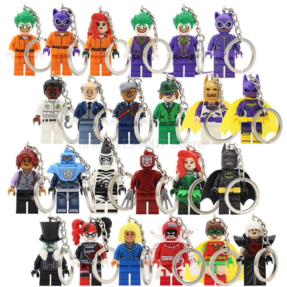 

Batman Joker Figure Harle Quinn Keychain Poison Ivy DC Riddler Robin Catwoman Building Blocks Canlendar Toys Legoing