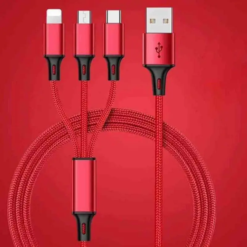 

3 IN 1 8Pin USB Type C Micro USB Cable For iPhone 8 X 7 6 6S Plus Samsung Nokia USB Fast Charging Cables Nylon Cord Universal