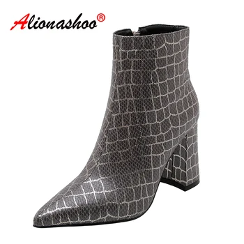 

Plus Size Womens Boots Fashion Snake Pattern Printing Ladies Shoes Martins Boots Pu Leather Zipper Ankle Boots High Heeled Shoes