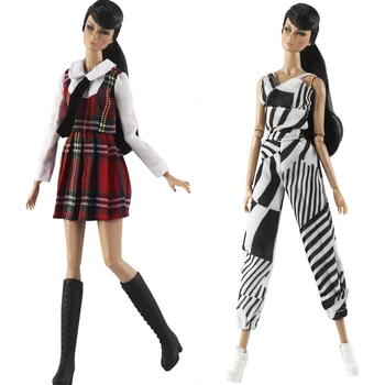 

NK 2020 Newest Two Set Doll Casual Dress Top Fashion Style Skirt Colorful Outfits For Barbie Doll Accessories Best Gift 2X