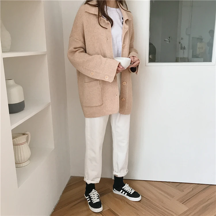 Ulzzang, студенческий стиль, шикарный некрупный Кардиган для девочек, вязаный свитер, женские свитера, Kawaii, Женская Корейская одежда Harajuku, женская одежда