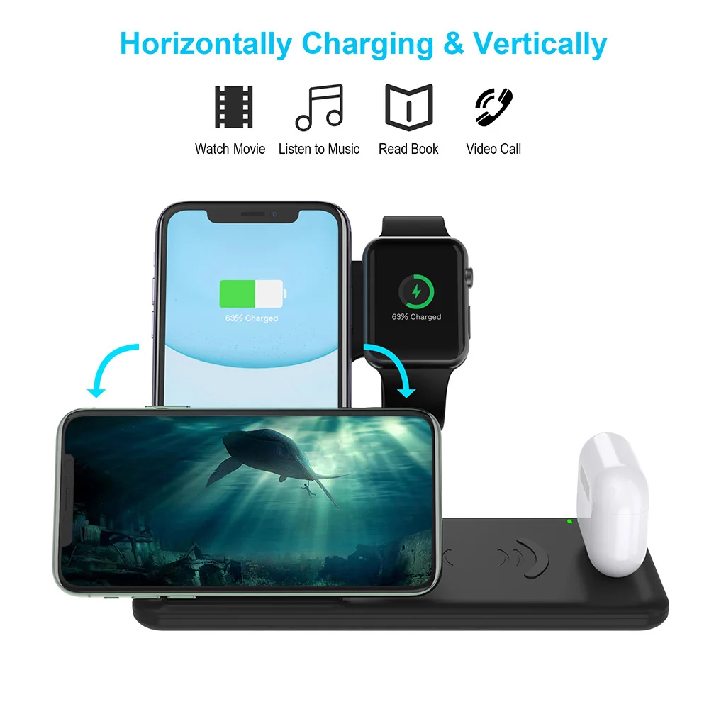 Cena 15W 4 W 1 stacja ładowania dla Apple Watch szybka bezprzewodowa ładowarka qi stacja dokująca dla iWatch 5 4 3 AirPods Pro iPhone 11 XS XR X 8