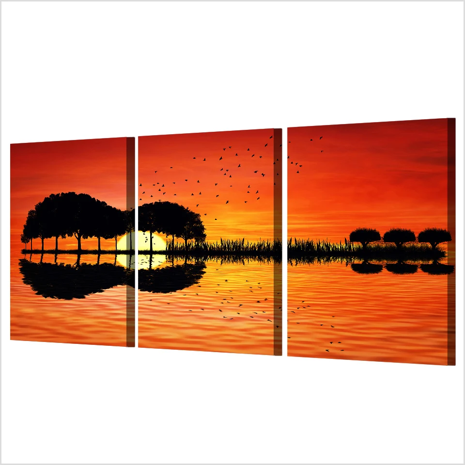 

Fashion 3 Piece Canvas Wall Art HD Printed Guitar Tree Lake Sunset Landscape Painting Room Decor Print Poster Picture Home Decor
