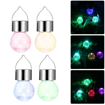 

4PC Solar Luxury Crystal coated ball shape hanging lamp Outside Landscape Change LED Lamp Garden Walkway Decorate Light