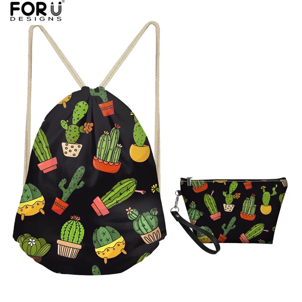 FORUDESIGNS/модные кактус печати Для женщин 2 шт./компл. шнурок сумка для путешествий пляжные строка сумки на плечо карман тюльпан объем памяти для девочек