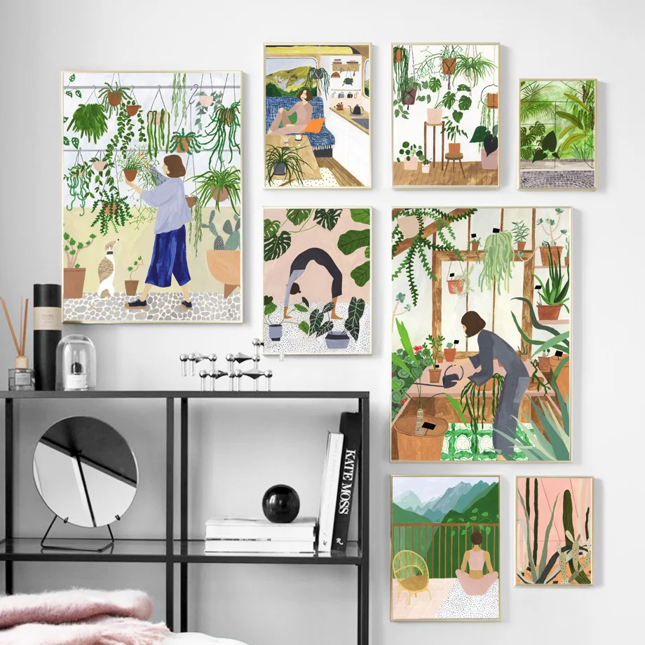 

Fashion Girl Plants Leaves illustration Wall Art Canvas Painting Nordic Posters And Prints Wall Picture For Living Room Decor