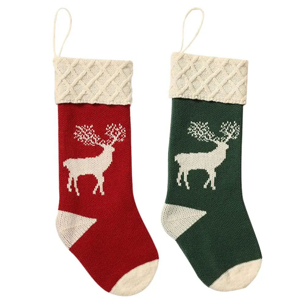 

1pc Christmas Knitted Stockings Hanging Christmas Tree Decoration Ornaments New Year Candy Bag Gifts Socks Stocking Xmas Ornamen