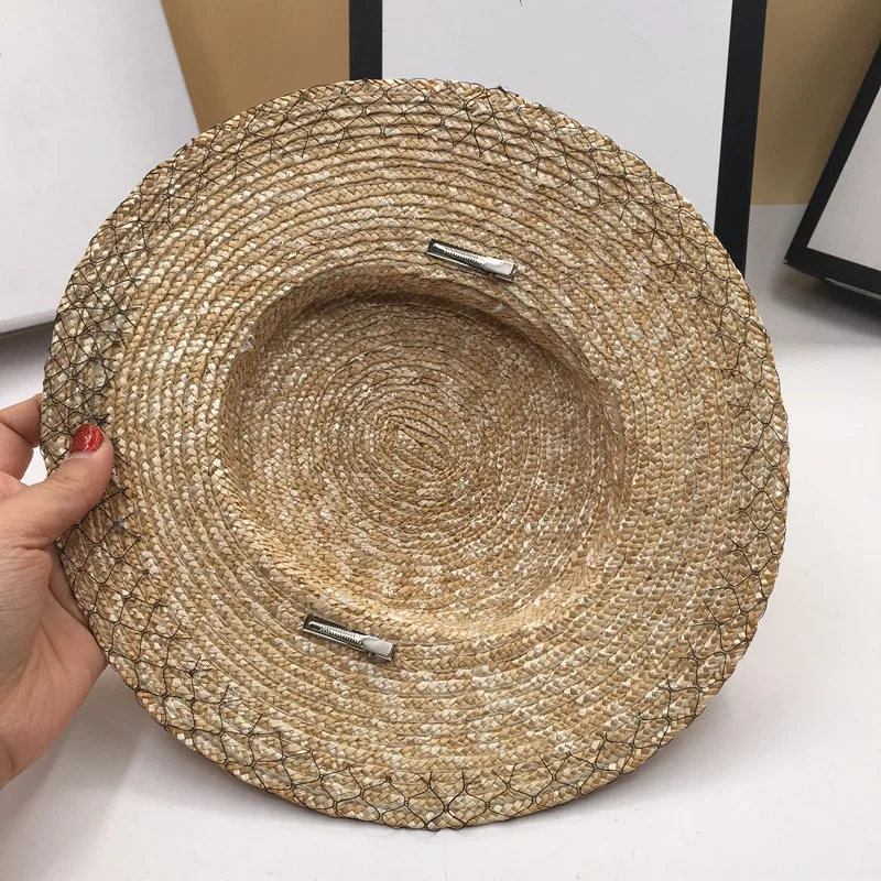 Ladies Straw Pearl Mesh Decoration Hats Retro Beach Sun Shade Womens Summer Caps Wide Brim beach hat women sun hat