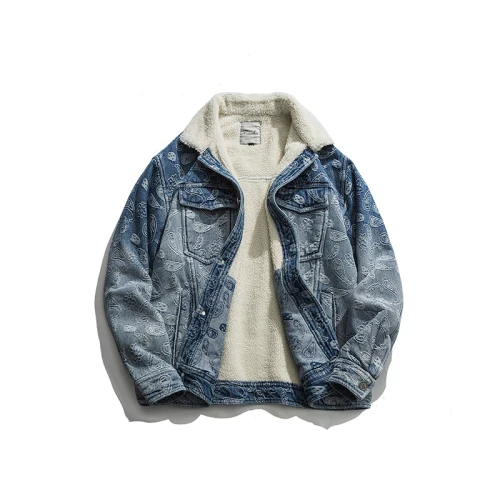 Denim Blue AreMoMuWha новая зимняя Свободная куртка плюс бархат Толстая Теплая Повседневная хлопковая куртка джинсовая хлопковая куртка мужская куртка QX1412 - Цвет: Denim Blue