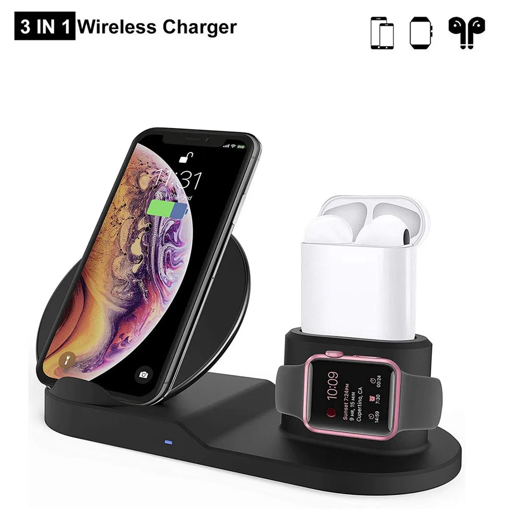 15 Вт Qi Беспроводная зарядная подставка для Iphone X XS MAX XR 8 быстрая зарядная док-станция для Apple Watch 4 3 2 1 Airpods Xiaomi Airdots