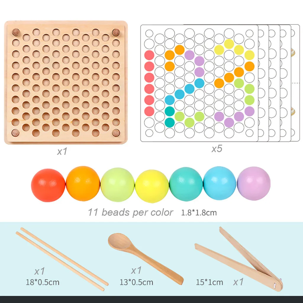 Игрушки для сортировки малышей, Детские тренировочные палочки для еды, деревянные бусины с зажимом, подходящие для игры, цветные бусины, Обучающие математические игрушки для детей