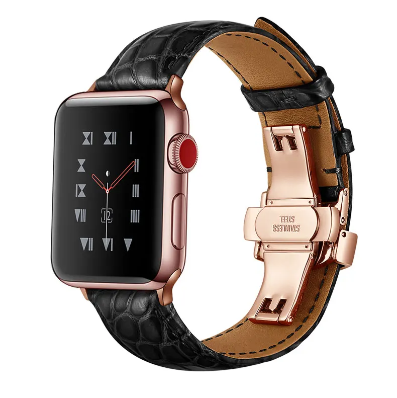Ремешок для Apple watch band 5 4 44 мм 40 мм Франция Аллигатор Натуральная кожа correa iwatch band 3 2 42 мм 38 мм топ процесс браслет