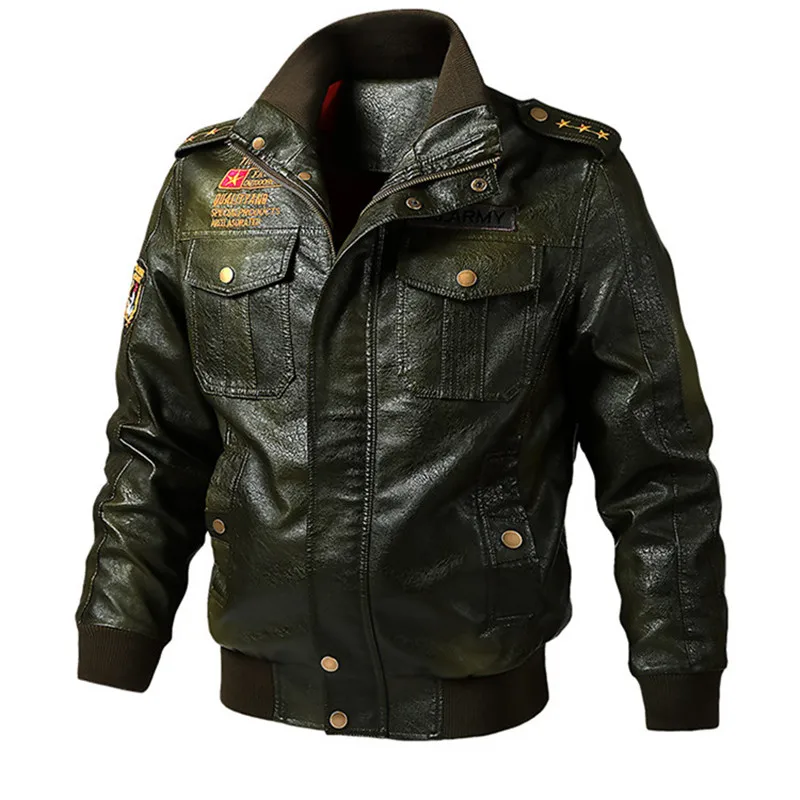 8222 GN thick WWII США Военная форма мужская pu кожаная куртка немецкая армейская куртка ВВС винтажная летная куртка размера плюс осень зима - Цвет: 8222 GN thick