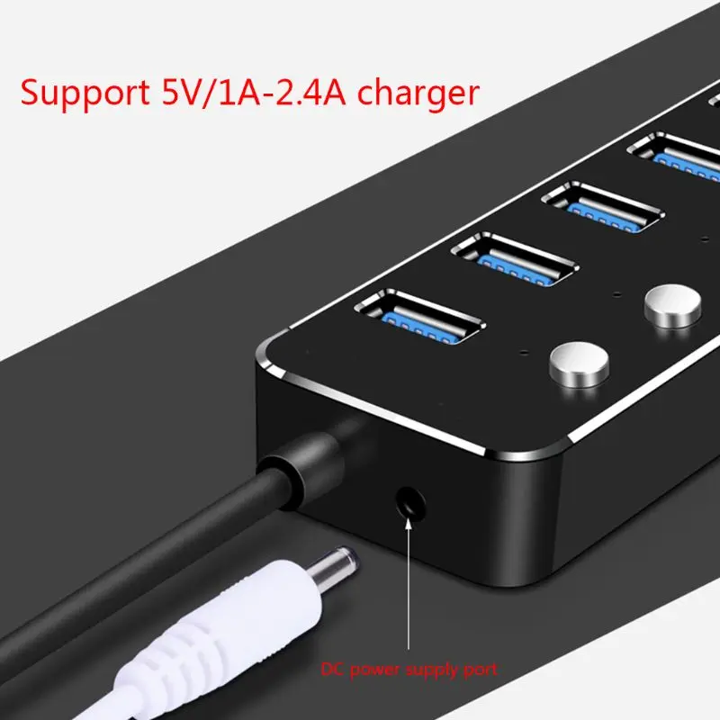 Алюминиевый USB 3,0 концентратор 7 портов USB удлинитель разветвитель с индивидуальным переключателем ВКЛ/ВЫКЛ