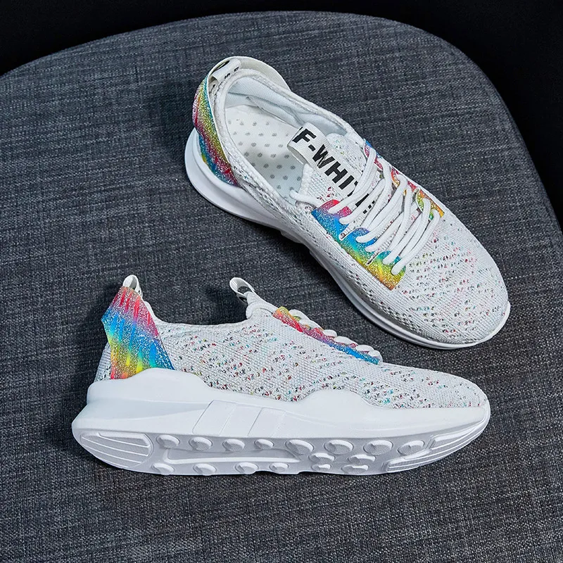 

Classic ladies knitted mesh face colorful low shoes breathable high elastic non-slip sports shoes ladies vulcanized shoes casual