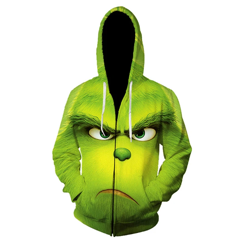 Новинка, толстовка с 3D принтом из фильма The Grinch, Мужская толстовка с капюшоном, мужская и женская спортивная одежда, модная рубашка на молнии, одежда для мужчин