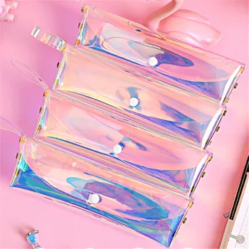 

Women Holographic Make up Brush Bags Girl Transparent Laser Cosmetic Bag Small Travel Toiletry Makeup Case Student Pencil Pouch