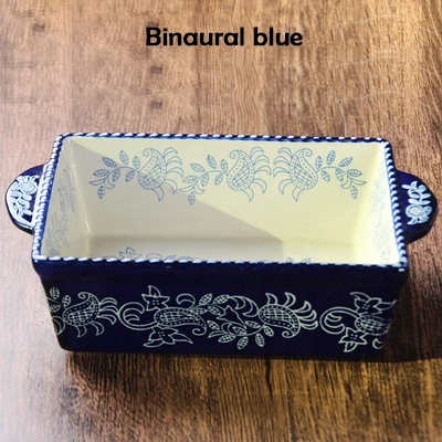 Binaural blue Европейский стиль, посуда, противень для выпечки, керамический, двойная ручка, противень для выпечки, обеденная тарелка, прямоугольная тарелка для супа, тарелка для фруктового салата - Цвет: Binaural blue