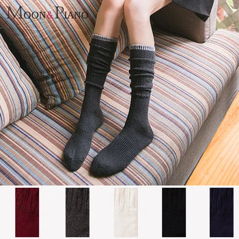 

Women Below Knee Stocking Knitting Warm Mid cotton Girl sports stockings one size Solid color For Female Ladies Autumn Winter