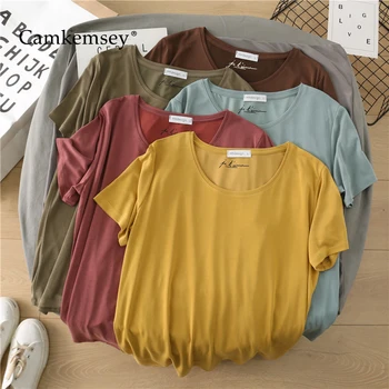 

CamKemsey Basic Solid Summer T-Shirts Women 2020 Casual O-Neck Comfortable Breathable Loose Short Sleeve T Shirts 10 Colors