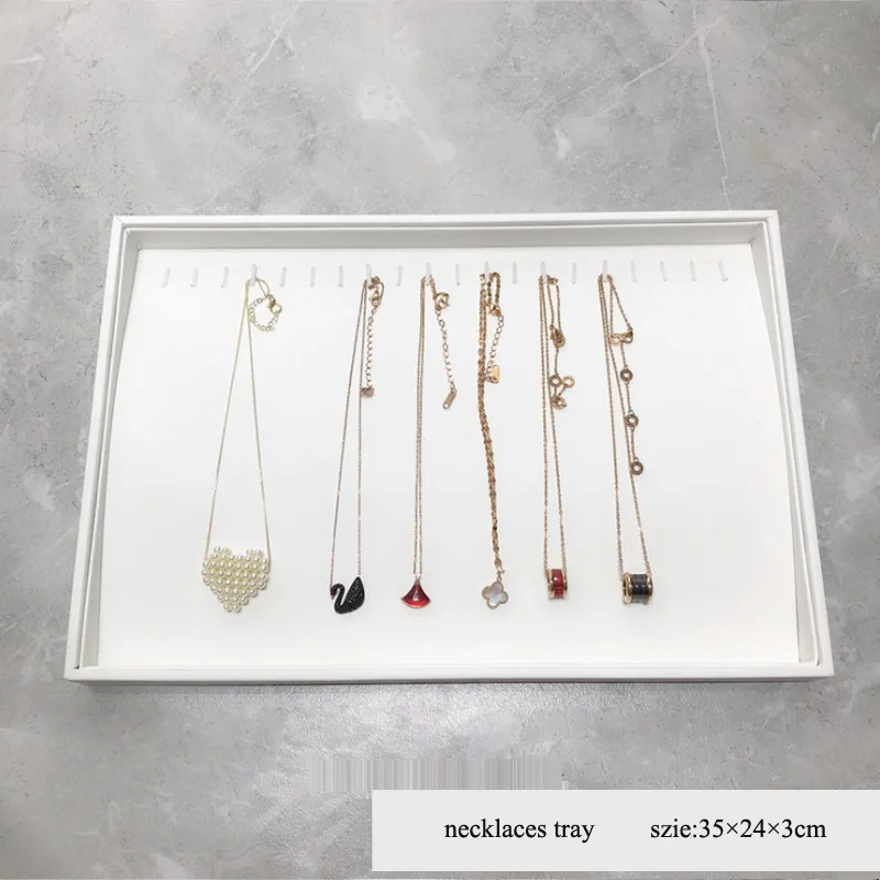 Classic White PU Leather Necklace Ring Earring Holder Jewelry Tray Series Jewelry Disply Jewellery Organizer Box