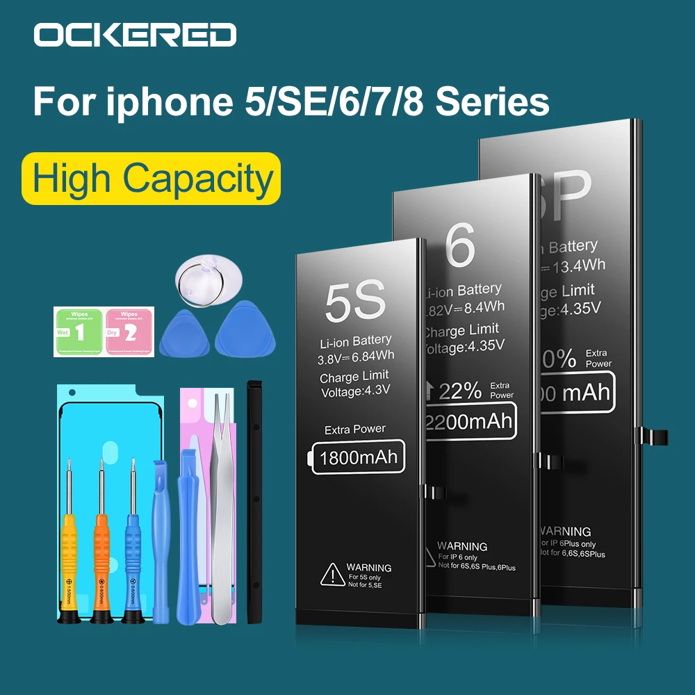 

OCKERED Mobile Phone Battery for iPhone 6S 6 6P 5S SE 7 High Capacity Replacement Batteries Batteries for iphone with Free Tool