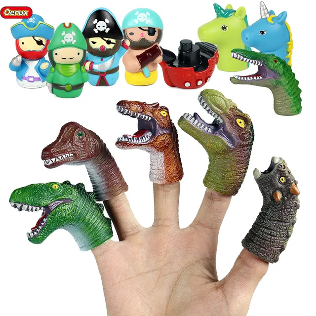 Oenux Head Hand Puppet Jurassic Dinosaur Pirate Action Figures Finger Mini Baby Animals Model Early Educational Toy For Kids 1