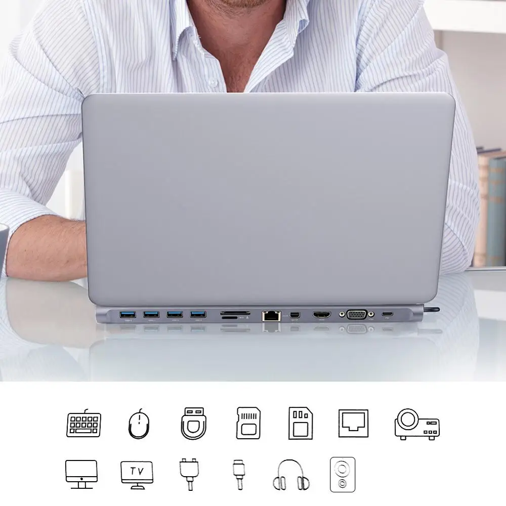 12 в 1 USB C до 3,0 USB-C HDMI RJ45 LAN VGA PD DP стерео Micro SD кардридер адаптер для MacBook samsung huawei mate 10 type C