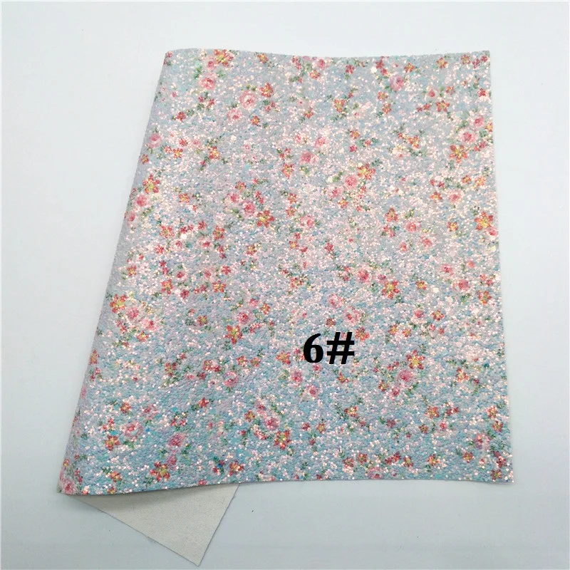 6 Glitterwishcome 21X29 см A4 размер цветы блеск с принтом ткань, толстый блеск кожи, блеск винил для луков, GM675A - Цвет: 6